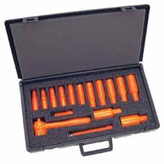 Includes: 3/8 reversible ratchet, 3 and 6 extension Deep sockets 12pt: 3/8, 7/16, 1/2, 9/16, 5/8, 11/16, 3/4 and 13/16 In a fitted plastic case S103-st 11 pcs. Regular socket, 3/8 dr S104 16 pcs.
