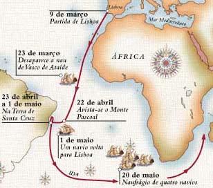 Cabral left Lisbon with a fleet of 13 ships, lost5ontheway, sent one more home with news of the landfall in