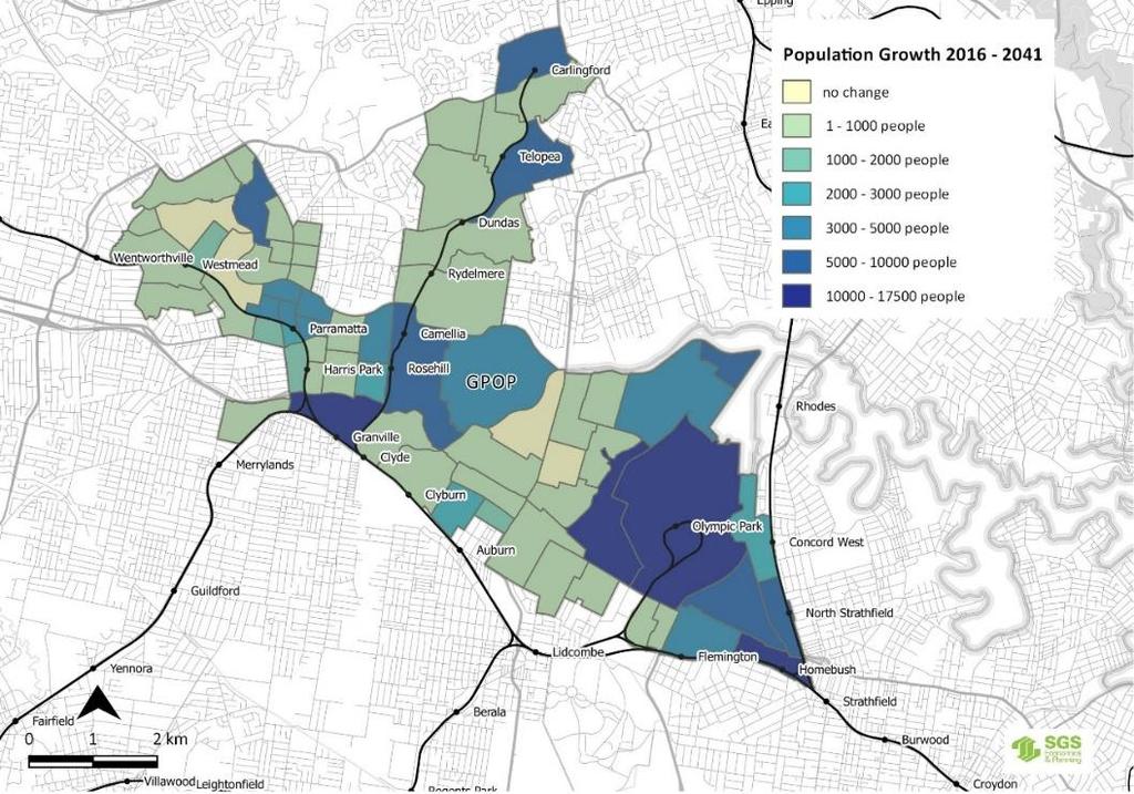 Population growth While the 2016 review of the Sydney Olympic Park Master Plan 2030 has a vision for 23,500 residents by 2030, to allow a direct comparison between GPOP and East Sydney, population