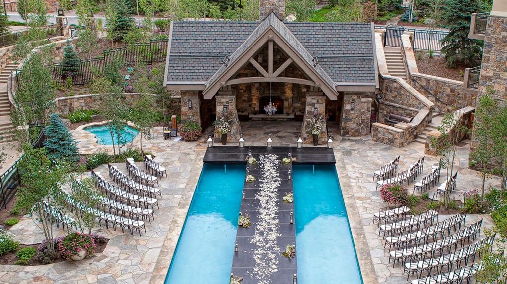 Overview Pool Terrace Bighorn Ballroom Meadows Gore Range Suite Floor Plan for your ceremony POOL TERRACE Tucked in a sunken courtyard, our Pool Terrace provides an impressive outdoor setting for