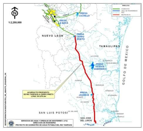 *Trazo Acueducto Tampaón Cerro Prieto As of September 2011, the summary of the progress of studies is as follows: Socioeconomic study 90%, Environmental Feasibility Study 40% Financial-Legal Study