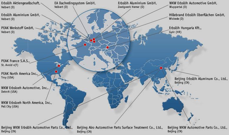 The locations of WKW and Erbslöh Walter Klein GmbH & Co. KG, Wuppertal u.