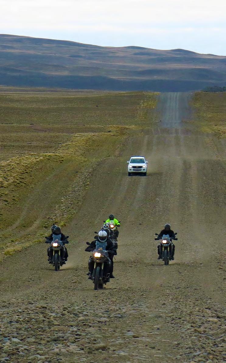from RIO GRANDE km 250* Back in Chile, we shall ride along the Magellan Straits on the last unpaved stretch of road on our journey. We will need to reach Porvenir by 1.00 p.m. to embark on the ferry that lands at Punta Arenas after 5.