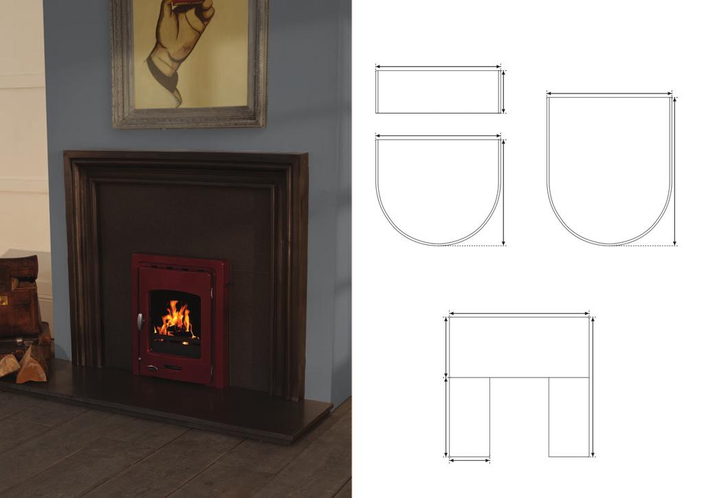 Stove Hearths Back Panel Stove Hearth and Back Panel Specifications 900mm 300mm 900mm Rear Extension 900mm 1050mm Travertine Curved Front Stove Hearth HEF295 900x750x40mm (Shown Above) Also