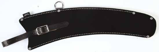 Scabbards secure to blade with a 5/8" wide strap (made from top grain steer hide harness leather on the leather style and black top grain steer hide leather on the belting styles).