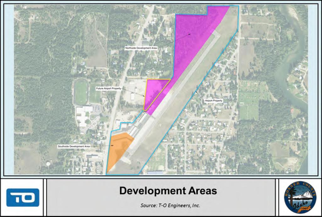 FIGURE 5-10: DEVELOPMENT AREAS No Action A No-action alternative would consist in maintaining landside facilities at their current location and not adding any new capacity.