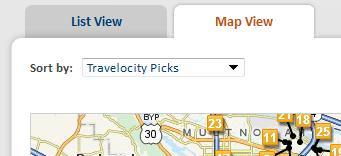 3. Figure 3: Using Travelocity, click the "Map View" tab on the results page to map the hotel results. b.