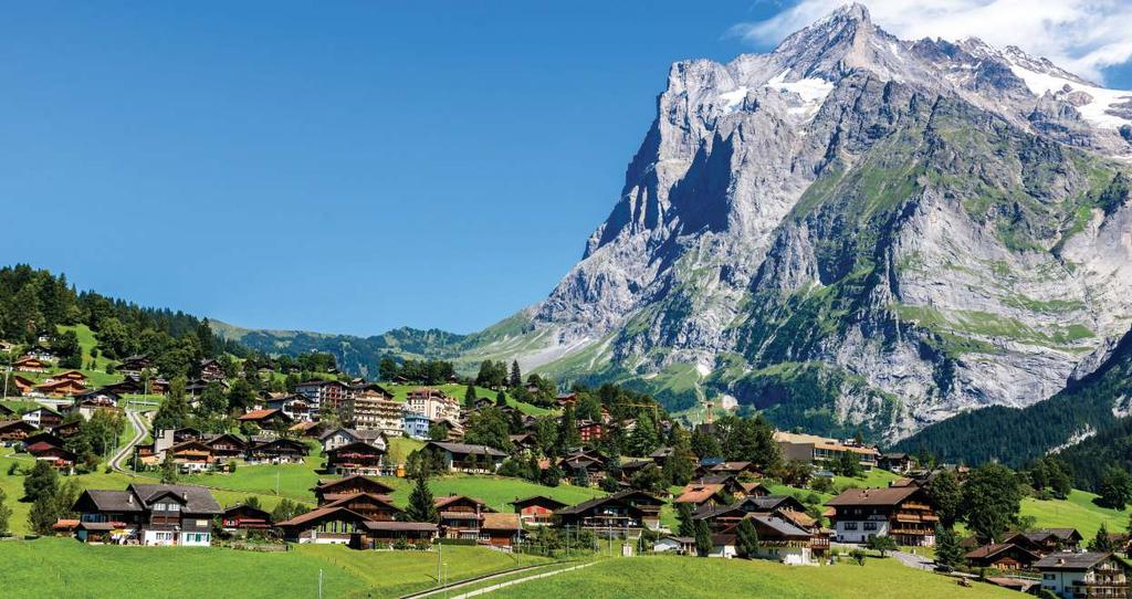 Situated at just over 1000m at the foot of the mighty Eiger, Grindelwald also has views over the valley that leads down to Interlaken, where a lake cruise is a must.