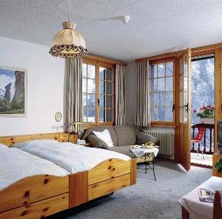Mürren Open all year edrooms: 26 Village view rooms with shower and minibar South facing, mountain view rooms with bath or shower, shared balcony or terrace and minibar Chalet style hotel Superb