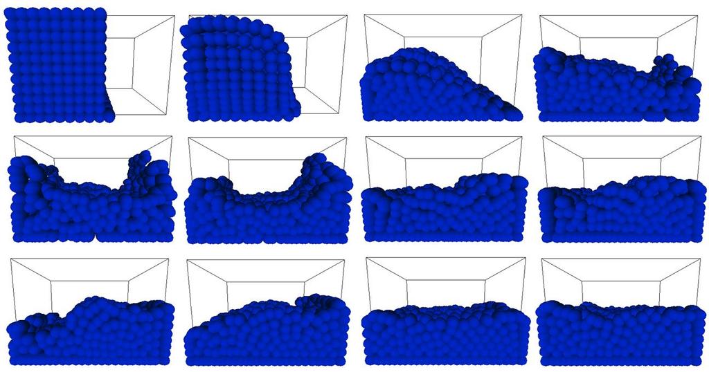 Slika 6.1 Tok vode na početku simulacije 6.1. Utjecaj pojedinih parametara Budući da parametri imaju veliki utjecaj na realističnost prikaza vodene površine, prikazat ćemo neke primjere i uvjeriti se u njihov utjecaj.
