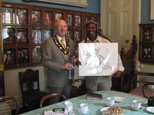 Martin then took us both to Brecon Town hall for a meeting with the Mayor, Councillor David Meredith, and the Town Clerk, Gail Rofe. Dalton was presented with an historic map of the town.