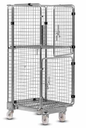 01.16 Mobile container RC/N2 Nesting container variant > Effortless collapsing and nesting facilitates storage > 2-part door, opened separately > With wire shelf and