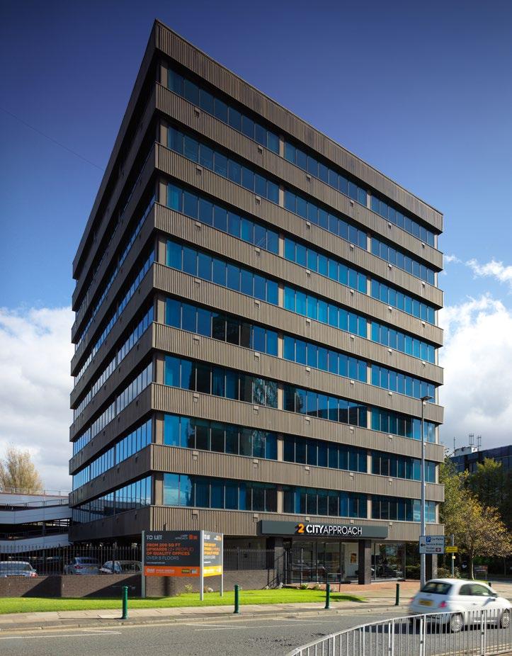 2 2 City Approach is an impressive eight storey office building in the heart of Eccles, offering quality refurbished office suites of up to 4,709 sq ft on each floor.