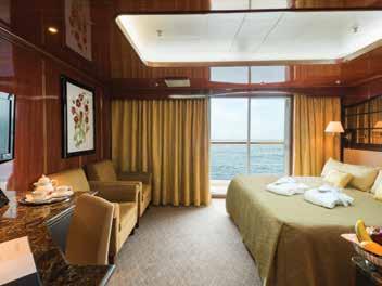 Your Suite On board there are 57 exceptionally spacious and well designed suites. The passenger accommodation is arranged over four decks and all suites have outside views.