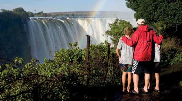 Scenic Wonders VIEWING THE VICTORIA FALLS Zambia, Zimbabwe Nothing prepares you for the awe-inspiring sound and spray drama of majestic Victoria Falls, as millions of litres tumble over the lip into