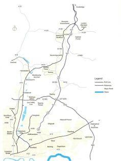 23 km surface railway Fairlop Waters to Sawbridgeworth, mostly alongside M11 ( 30m/km)!