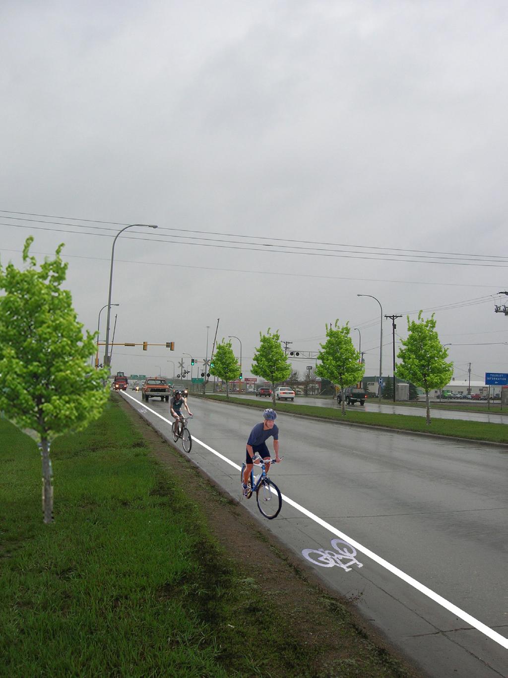 Include biking lanes on the roads to minimize sidewalk traffic and give bikers their own route to follow while