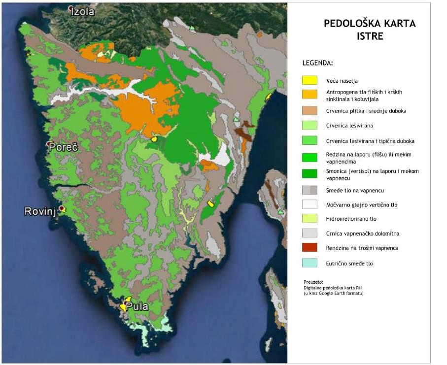 3.1.11. Pedološke značajke područja Predmetni zahvat se nalazi na području Istarske županije, čija je pedološka karta prikazana na donjoj slici.