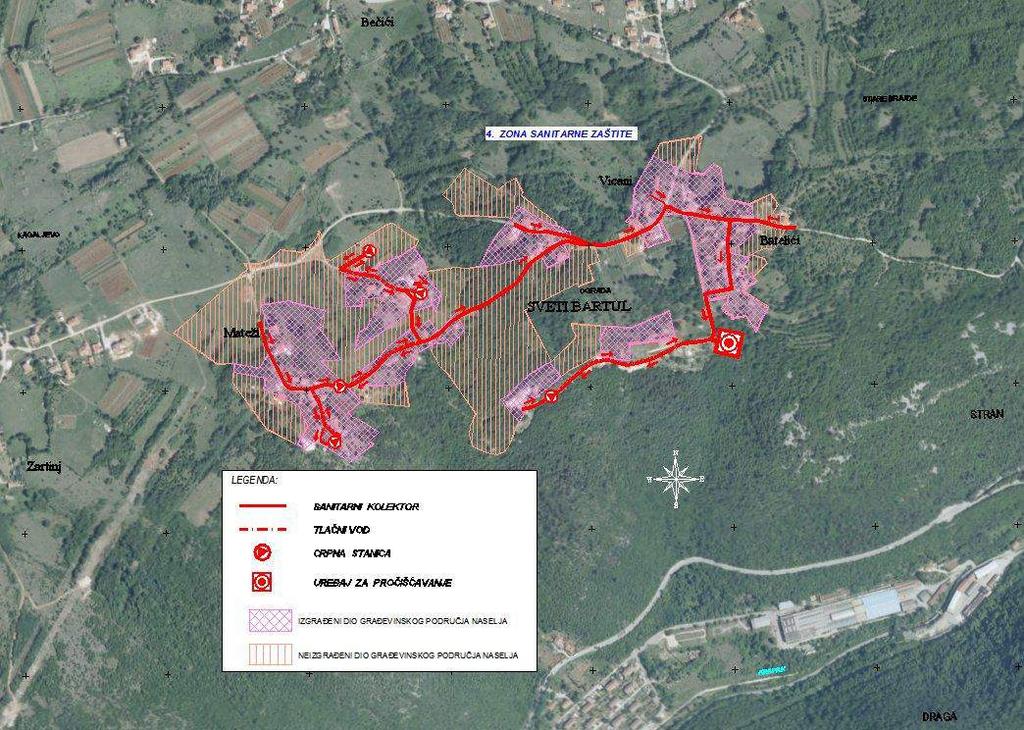Slika 2.3.10-1. Prikaz planiranog sustava odvodnje naselja Vicani Sustavom odvodnje obuhvaćena su naselja Vicani, Sv. Bartul, Batelići i Mateži.