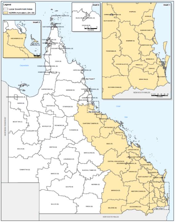 NDRRA Event Severe Tropical Cyclone Debbie associated rainfall flooding, 28 March 6 April 2017 The Minister for Police, Fire Emergency Services the Commonwealth/State Relief Arrangements (NDRRA).