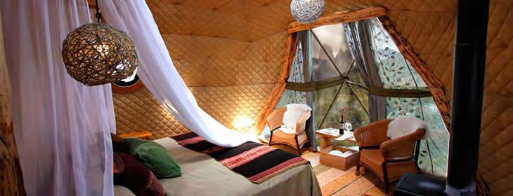 ECOCAMP DOME ACCOMMODATION Suite Domes The 28 m²/ 300 ft² tented igloo-style double domes with private bathroom cater to those looking to combine adventure with a more comfortable and relaxed stay in