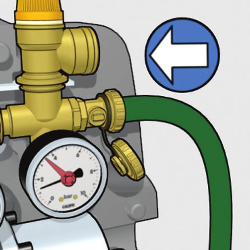 Ispiranje instalacije Zatvoriti kuglasti ventil na regulatoru protoka ().