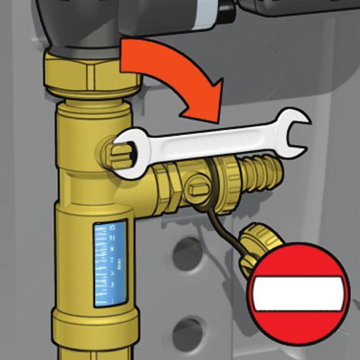 Vanjsku pumpu (odvojenu) spojiti na slavinu za punjenje/pražnjenje koja se nalazi na sigurnosnom sklopu (), pustiti vodu da kruži kroz sistem dok ne proteče kroz slavinu za