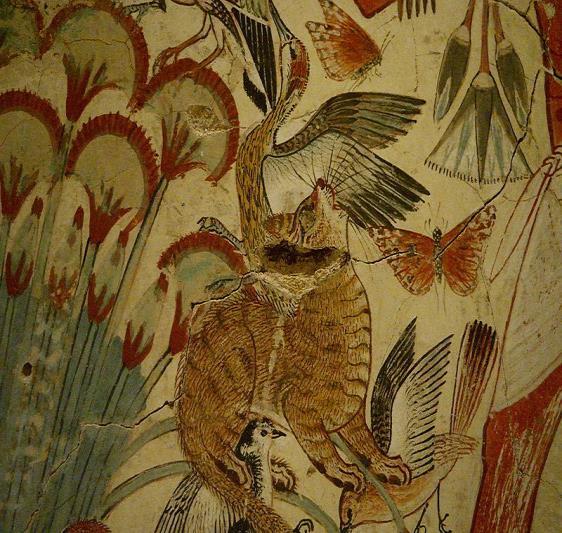 DODATNA POJAŠNJENJA UZ SLIKU: Slika prikazuje Nebamuna u lovu u močvari zajedno sa suprugom Hatšepsut, kćerkom i kućnom mačkom. Nebamun je kao glavni lik prikazan najveći.