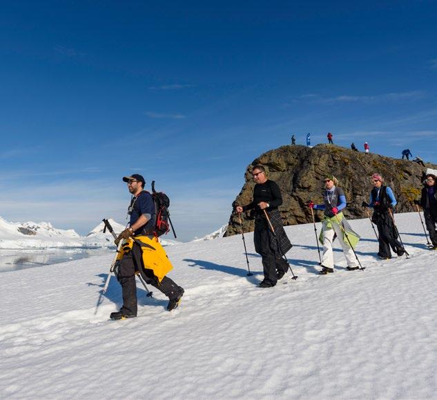 Hiking and Snowshoeing in Antarctica Gain greater mobility and see more of the Antarctic landscape with our hiking and snowshoeing program.