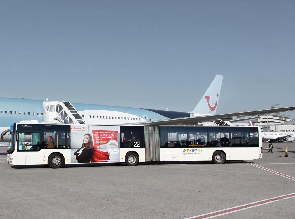 Apron buses VIB-X001 Brand on Tour Present your brand on the apron buses at Cologne Bonn Airport.