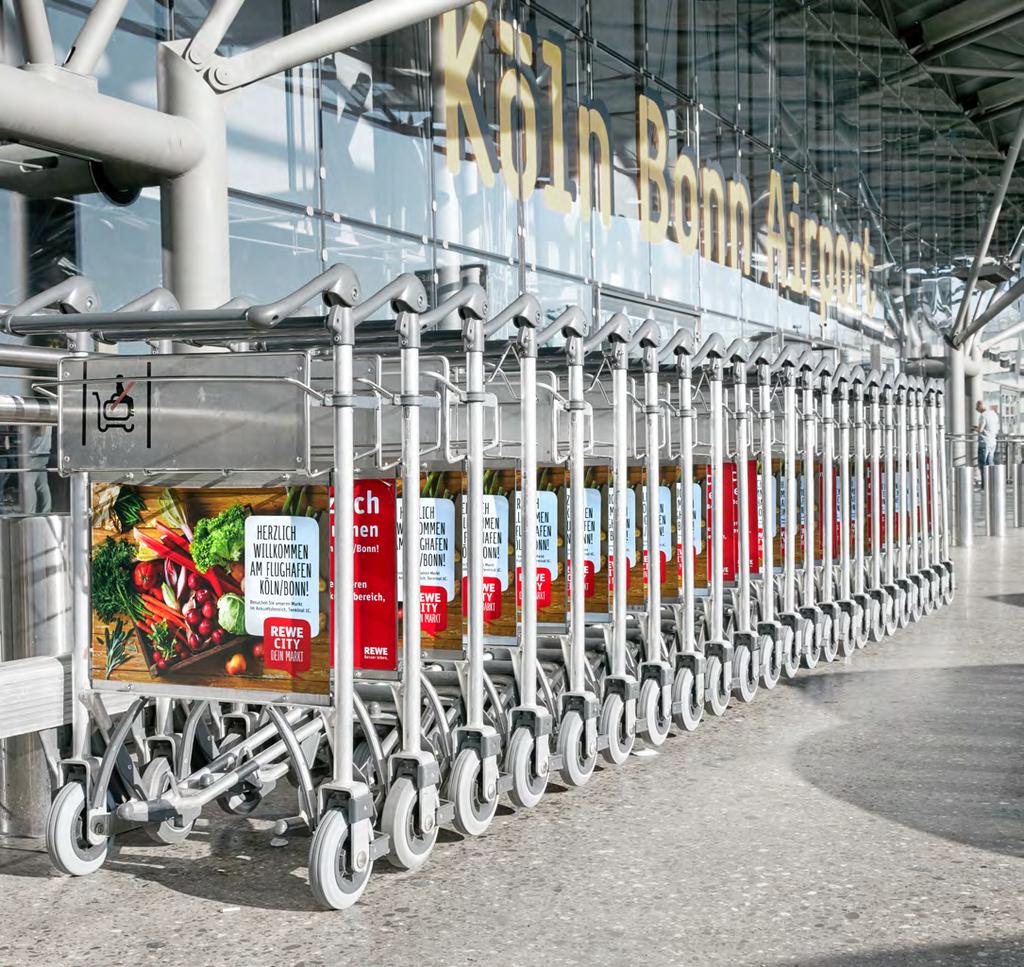 Luggage trolley T12-X001 En route with your target group! Get your advertising message and your target group on the road by branding our 1,400 luggage trolleys.