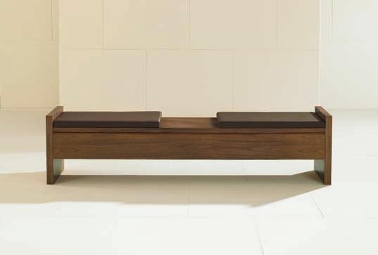 This freestanding bench features an optional veneer insert in the center of the seating area.
