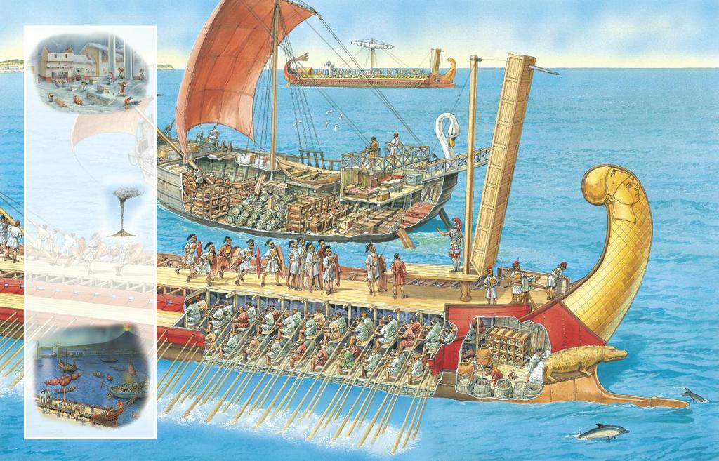 24 25 Warships Q uinqueremes are troop carrying vessels. They can transport 120 soldiers and are POMPEII Pompeii and Herculaneum were ports on the bay of Naples.