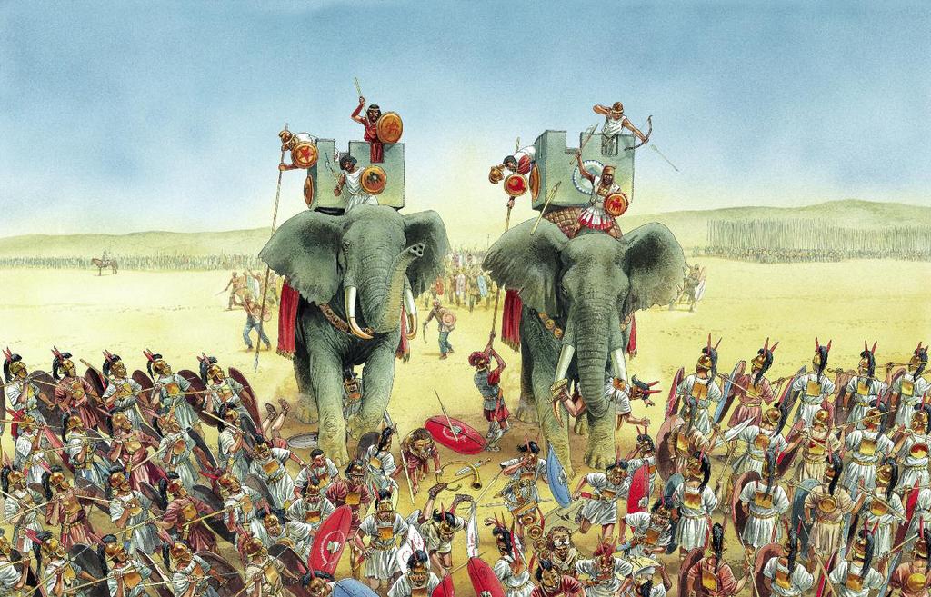 28 29 Romans in retreat F acing the elephants with a solid wall of shields is the wrong tactic.