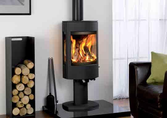 Astroline 4MF multi-fuel stove with pedestal. Shown with large contemporary log holder.