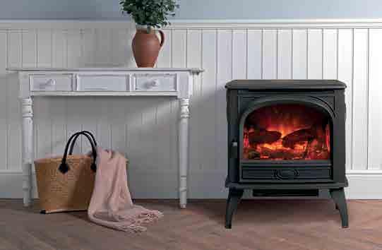 Dovre 425 Electric in traditional Matt Black 425 Electric Stove KEY DETAILS All cast iron construction Exceptionally realistic log-effect with hand painted fuel bed and logs Choose from three