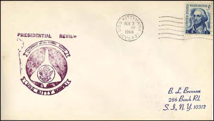 The cover is postmarked during the fourth line period of the first combat cruise. The cancel is listed as A in the Postmark Catalog. Fig.