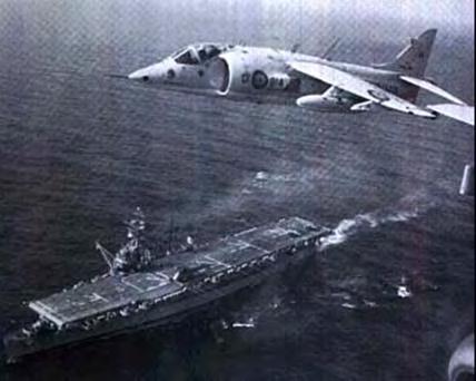Spain, in whose navy she served as Dedalo. The loan was converted to a sale in 1972. Fig. 87: A view of Cabot after she was transferred to Spain and became Dedalo. Fig. 88: Dedalo operating in June 1988 with Harrier jets.