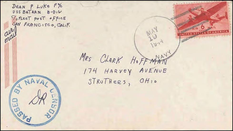 canceled by the ship s rubber handstamp (Locy Type 2z) postmark dated March 1, 1944 in black ink. The cancel is rated B in the Postmark Catalog.