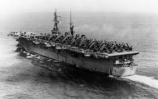 Lawrence B. Brennan NJ-Built Aircraft Carriers Page 94 NJ BUILT FAST AIRCRAFT CARRIERS, PART V ~ Lawrence Brennan Fig. 131: USS Wright (CVL-49) underway circa the mid-1950s, with about eighteen U.S. Marine Corps AD Skyraider aircraft parked on her flight deck.