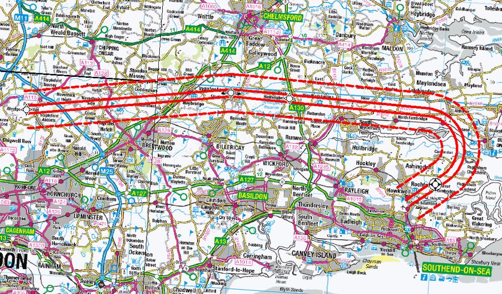 Commercial in Confidence LONDON SOUTHEND AIRPORT - AIRSPACE CHANGE PROPOSAL Appendix D1 Diagram of LAM 1G SID overlaid on OS topographical map LAM 1G SID: Diagram showing the anticipated maximum