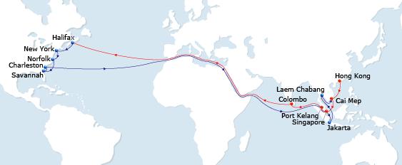 100% CMA CGM Core service Dedicated service from Southeast Asia and Sri Lanka to North America East Coast Direct service to