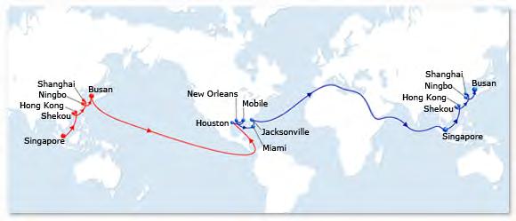 100% CMA CGM Core service Reference and pioneer service from Asia to US Gulf Direct service to ports of Houston,