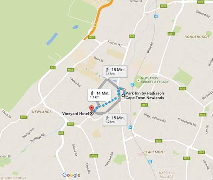 HOTEL MAP Table Mountain National Park Liesbe ek River Main Road Union Avenue Newlands Brewery Newlands Cricket