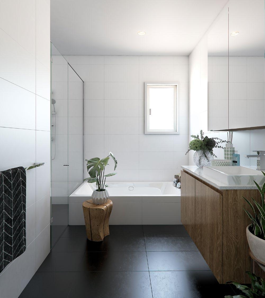 Type 5 Main Bathroom INDULGENT AND STRIKING Embracing modern minimalism, these homes have been beautifully designed for opulence while creating a welcoming atmosphere with clean crisp lines and the