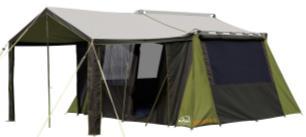 strong 320gsm canvas fabric. The tent features 1 huge living room, 2 spacious back rooms and an additional sunroom can be purchased to give extra furniture and cooking space.