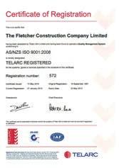 Commitment to Quality FLETCHER CONSTRUCTION IS CERTIFIED TO AS/NZS ISO 9001 FOR THE SUPPLY OF CONSTRUCTION SERVICES FOR BUILDINGS AND STRUCTURES, INCLUDING DESIGN MANAGEMENT.