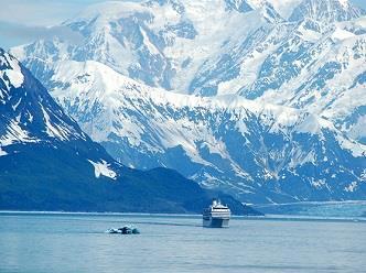 Hubbard Glacier is 76 miles long, 7 miles wide and 350 feet above the water line where it meets the bay.