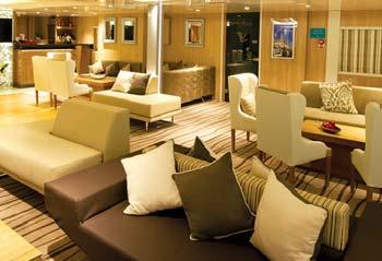 Meals featuring Mediterranean and international cuisine are served alfresco or in single, unassigned seatings in the ship s attractive