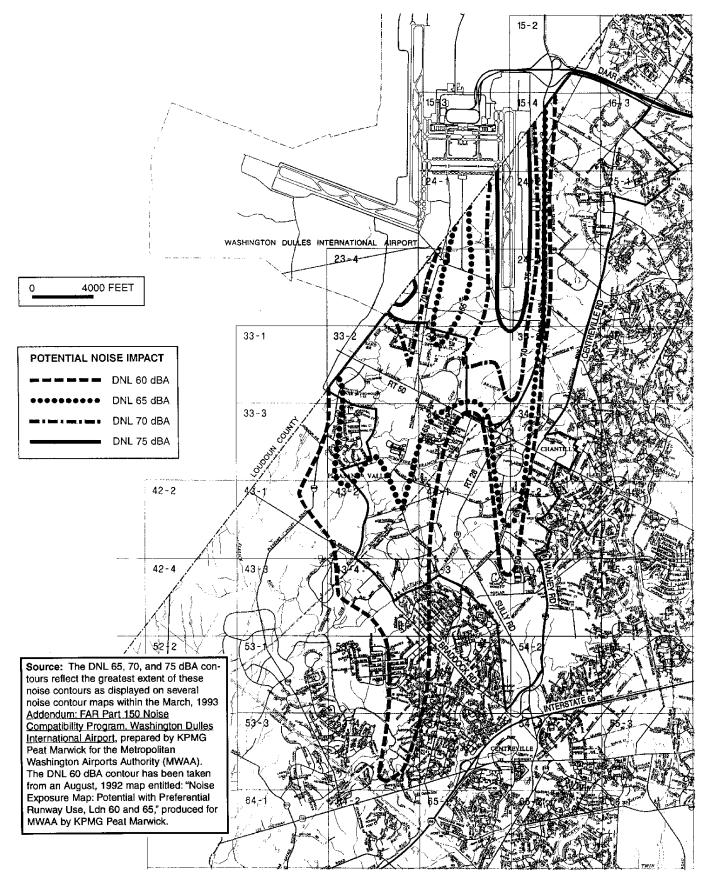 Fairfax County Zoning Updated the Airport Impact Overlay District in 1993 based on largest extents of the amended FAR Part 150 Study and the potential post 2000 noise contours Uses airport impact